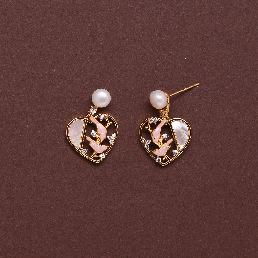Pearl Heart Drop Earrings Freshwater White Pearls