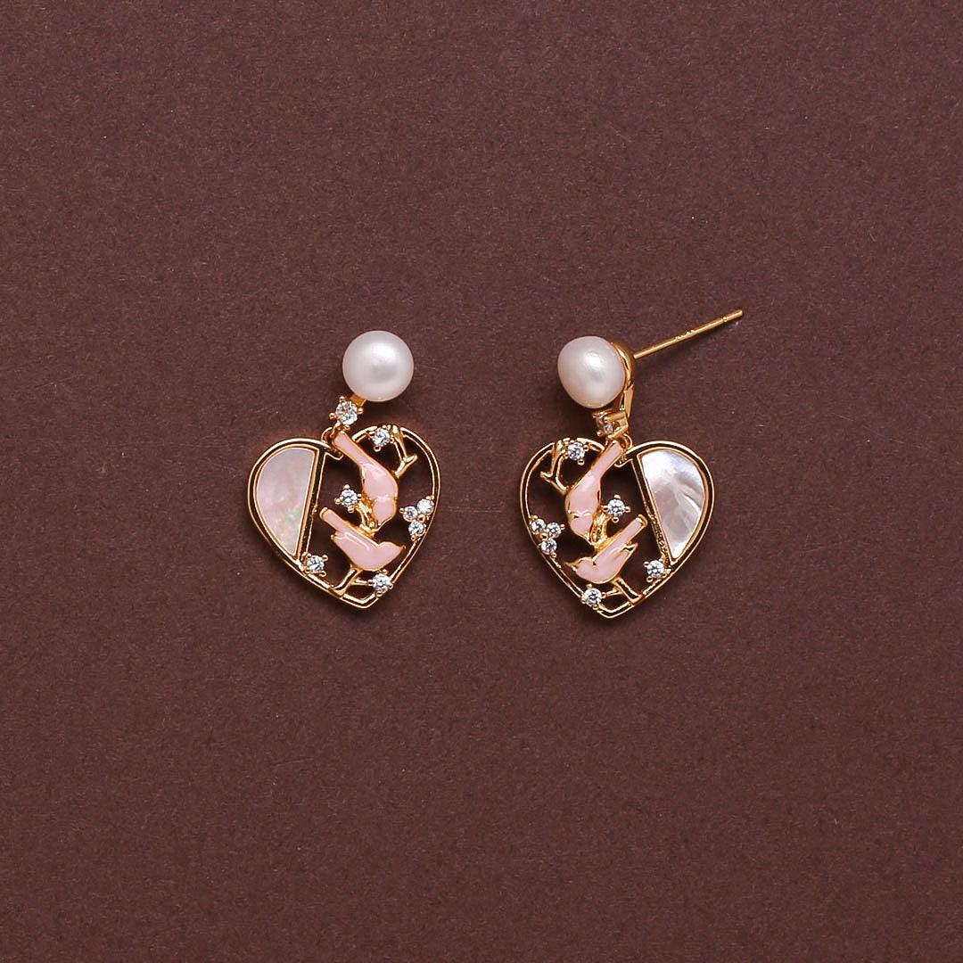 Pearl Heart Drop Earrings Freshwater White Pearls