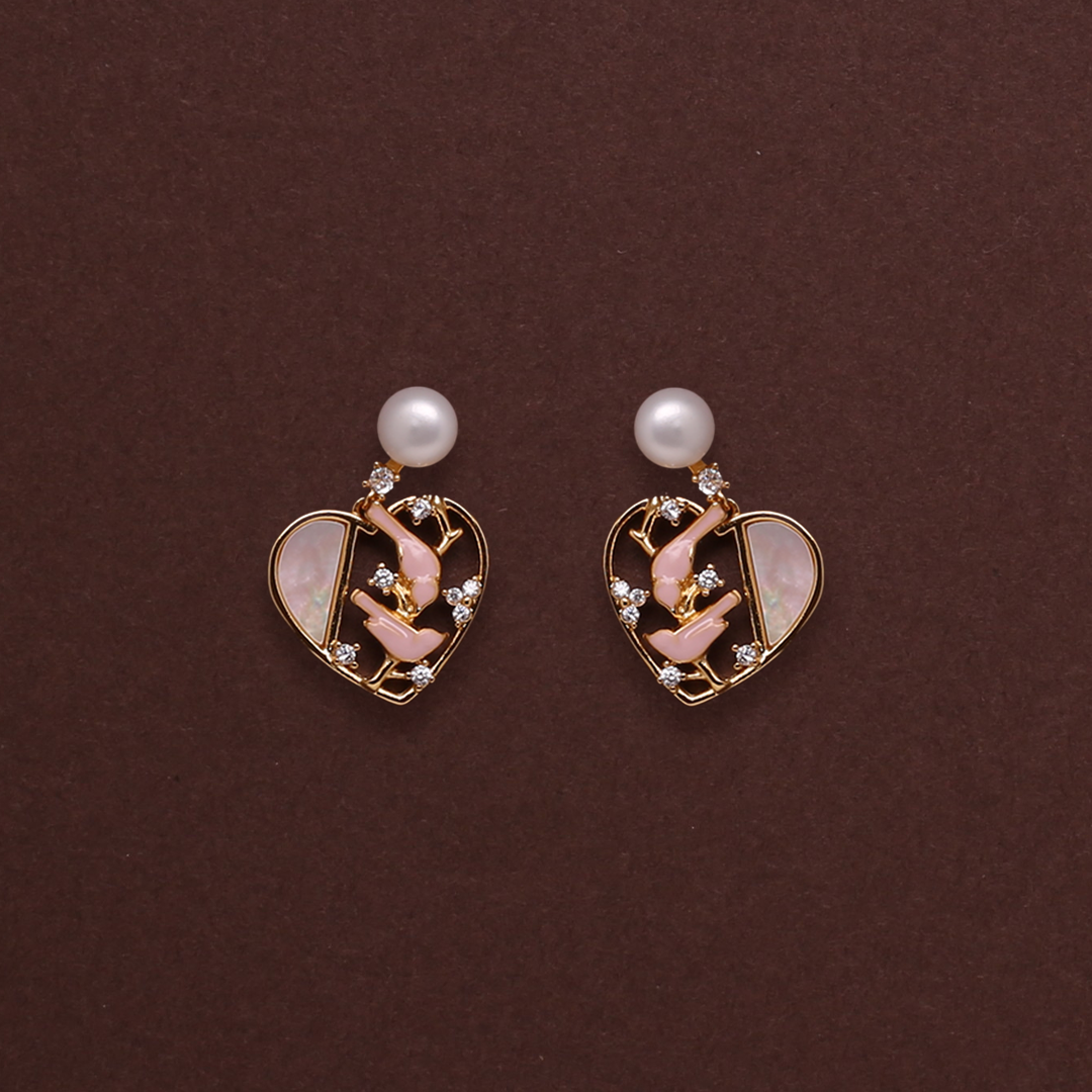 Pearl Heart Drop Earrings Freshwater White Pearls