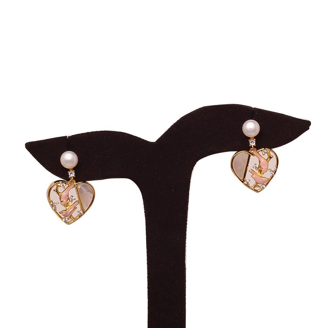 Pearl Heart Drop Earrings Freshwater White Pearls