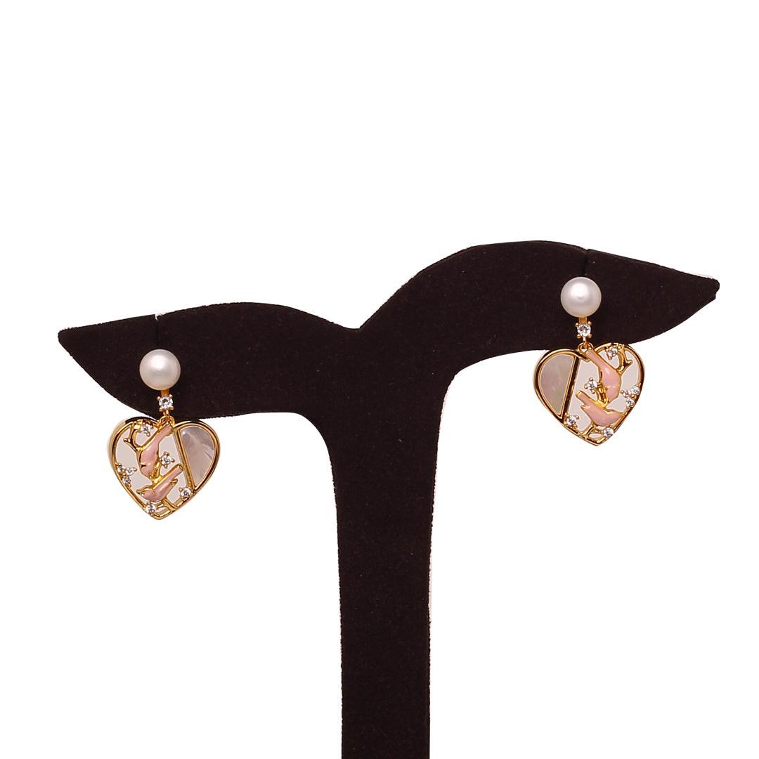 Pearl Heart Drop Earrings Freshwater White Pearls