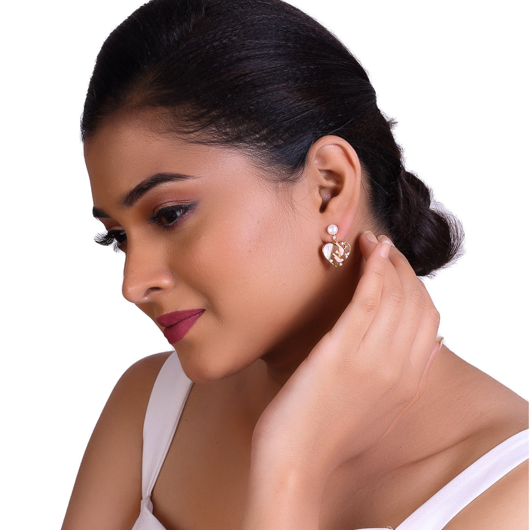 Pearl Heart Drop Earrings Freshwater White Pearls