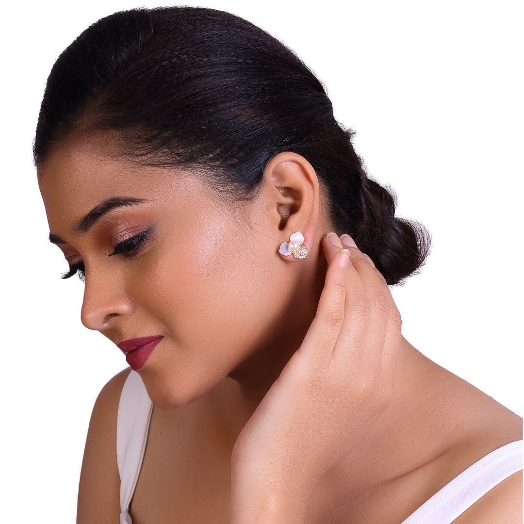 Classic Pearl Flower Studs Freshwater White Pearls