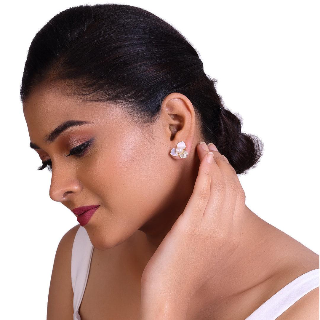 Classic Pearl Flower Studs Freshwater White Pearls