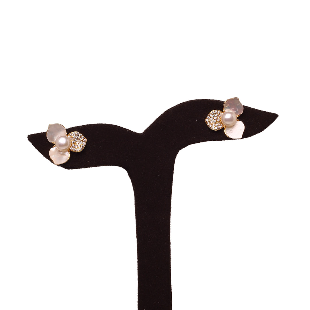 Classic Pearl Flower Studs Freshwater White Pearls