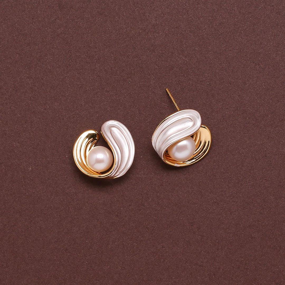 Timeless Petal Studs Freshwater White Pearls