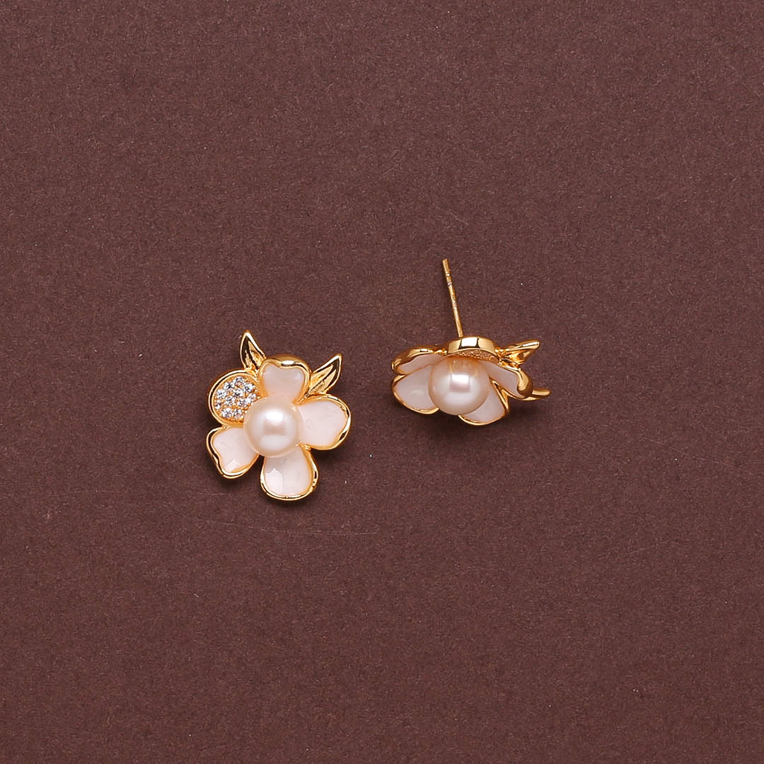 Ivory Bloom Studs Freshwater White Pearls