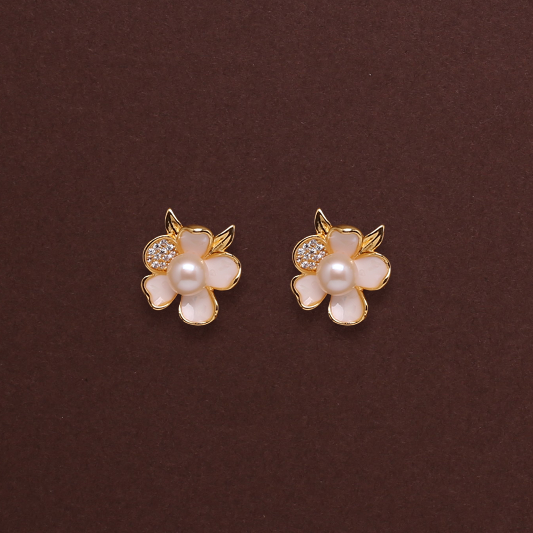 Ivory Bloom Studs Freshwater White Pearls