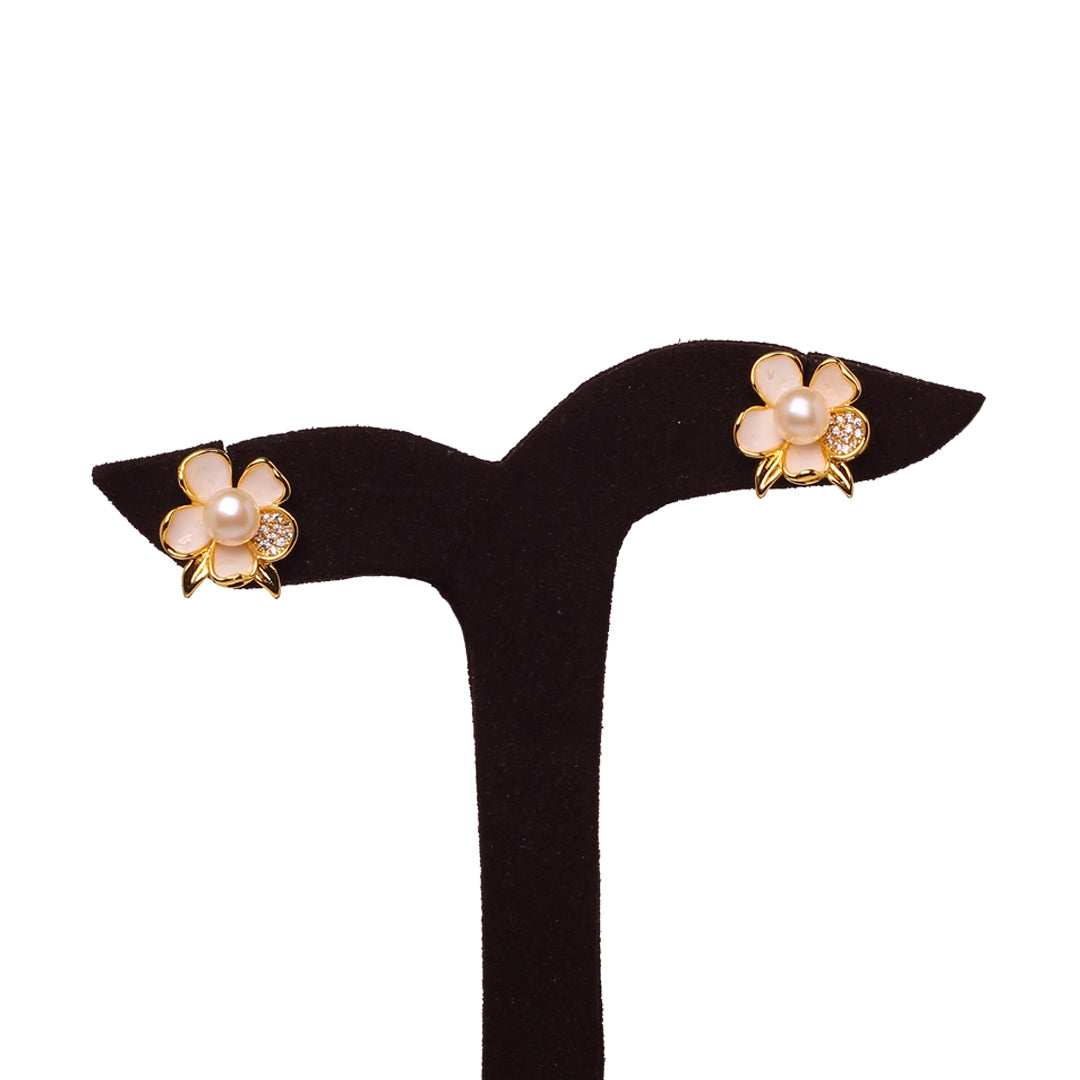 Ivory Bloom Studs Freshwater White Pearls