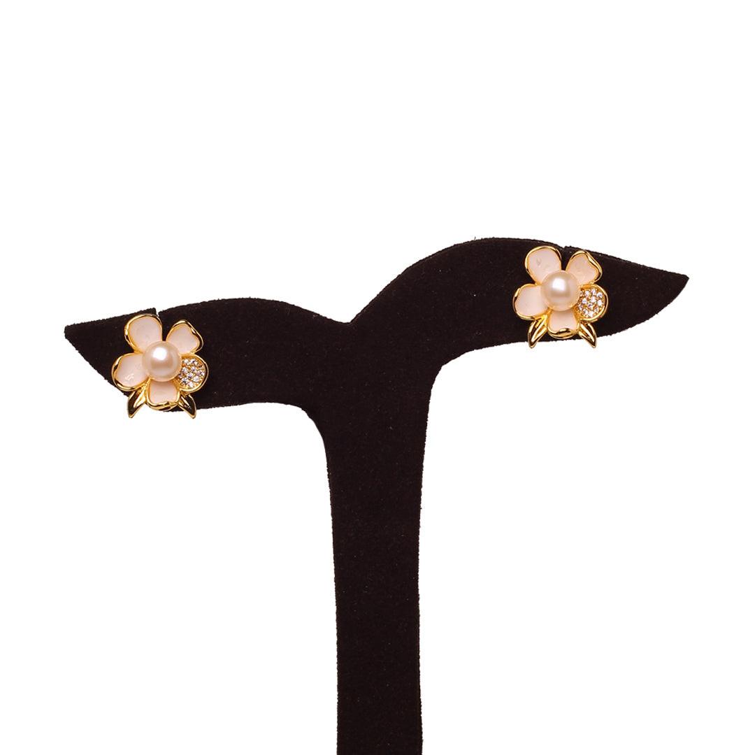 Ivory Bloom Studs Freshwater White Pearls