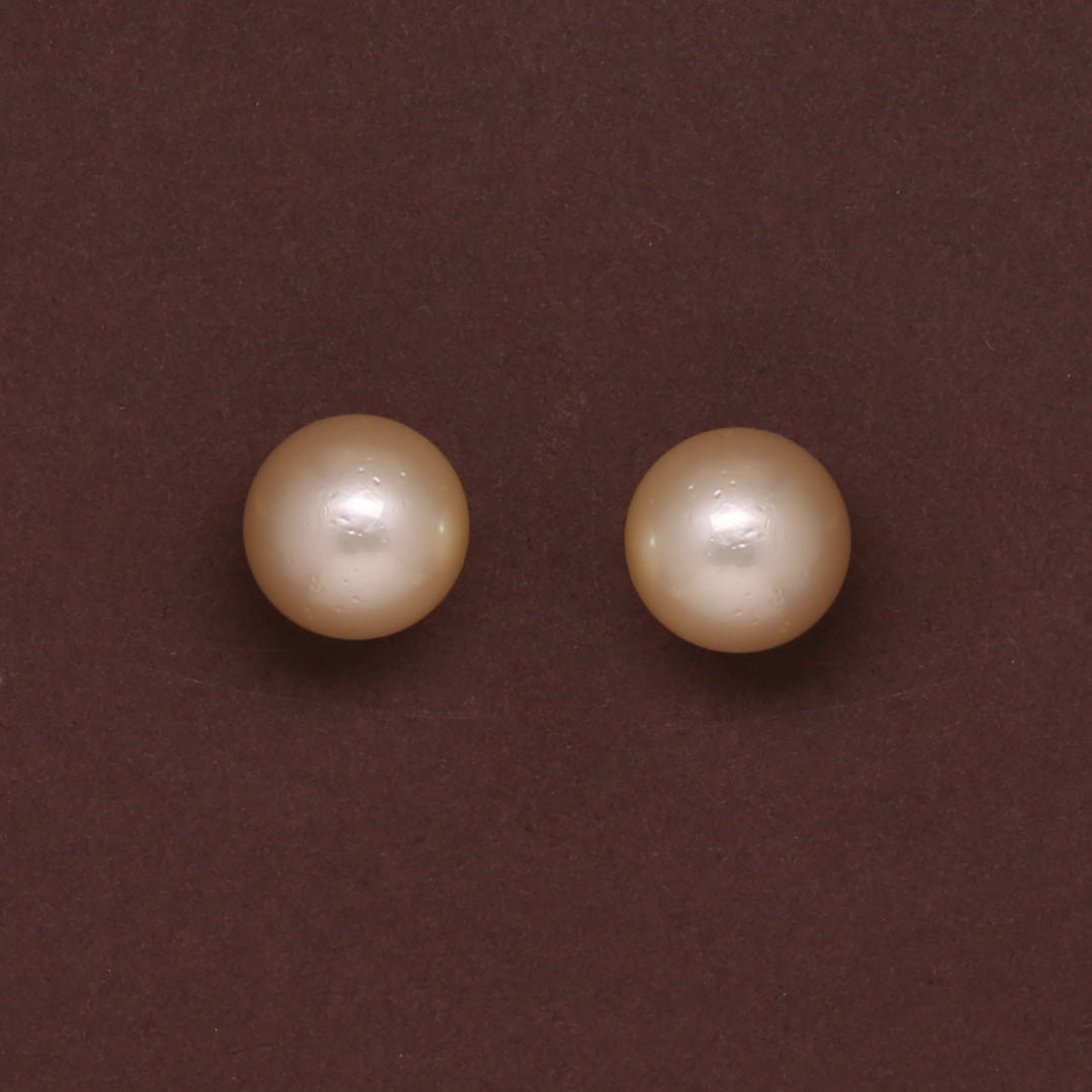 Natural-Color Golden South Sea Round Pearl Stud Earrings, 14.5-15.0mm