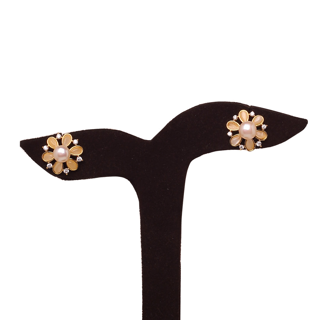 Elegant Fleur Pearl Studs Freshwater White Pearls