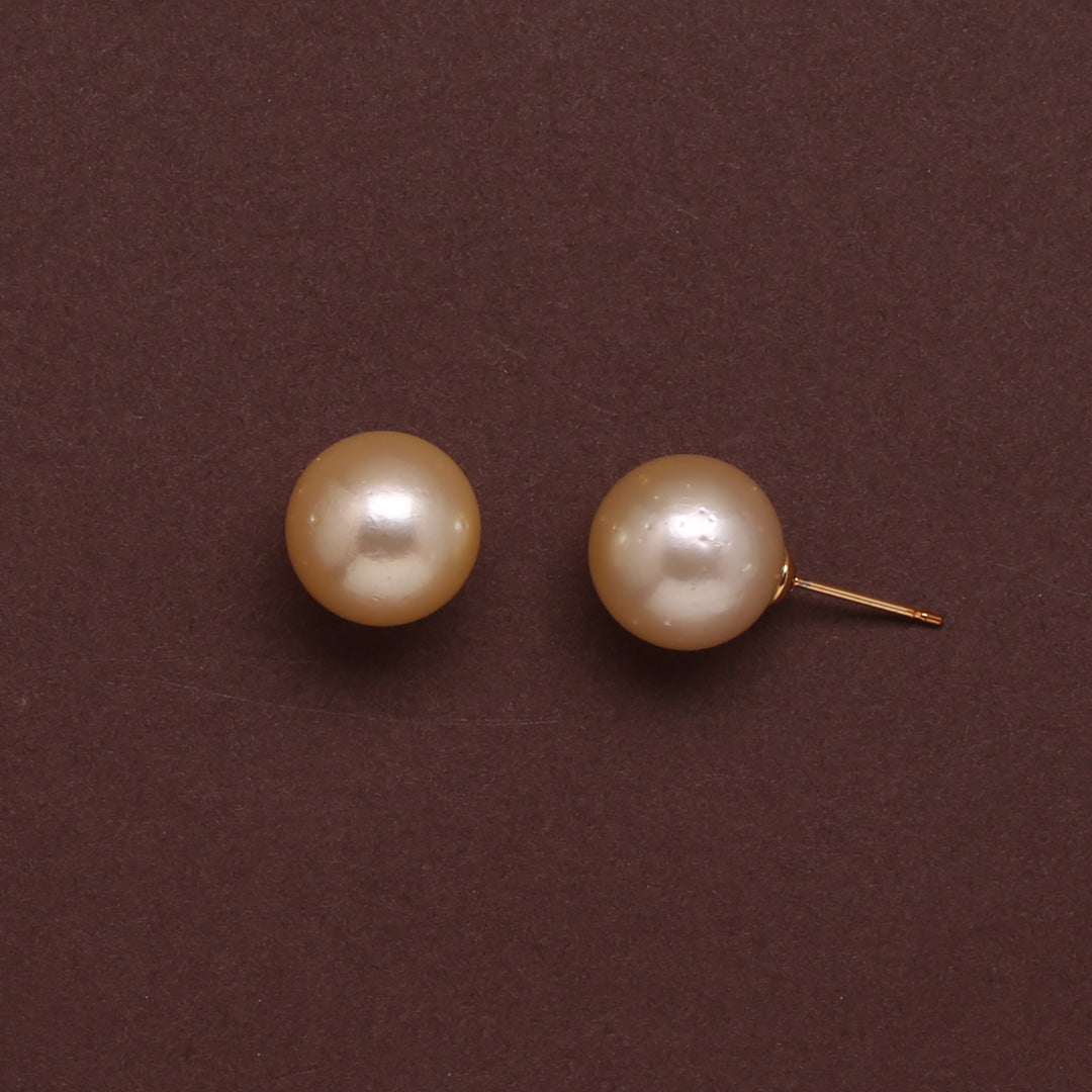 Natural-Color Golden South Sea Round Pearl Stud Earrings, 12.5-13.0mm