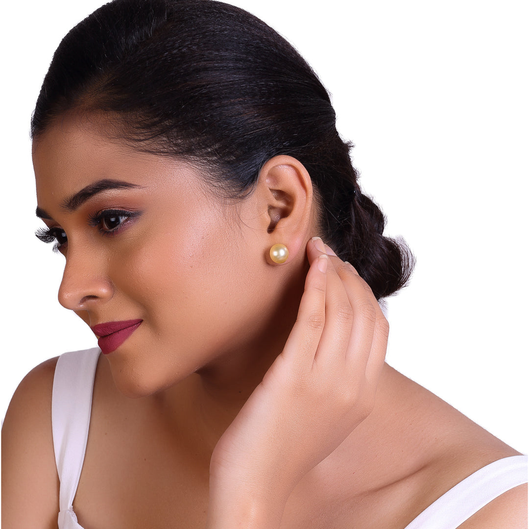 Natural-Color Golden South Sea Round Pearl Stud Earrings, 11.0-11.5mm