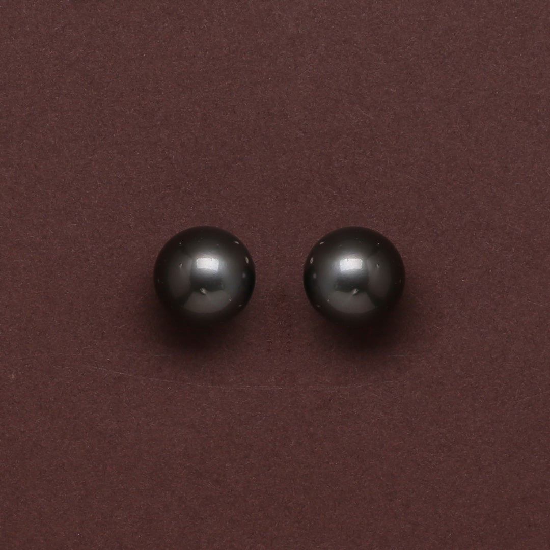 Natural-Color Black Tahitian Pearl Stud Earrings, 12.0-13.0mm