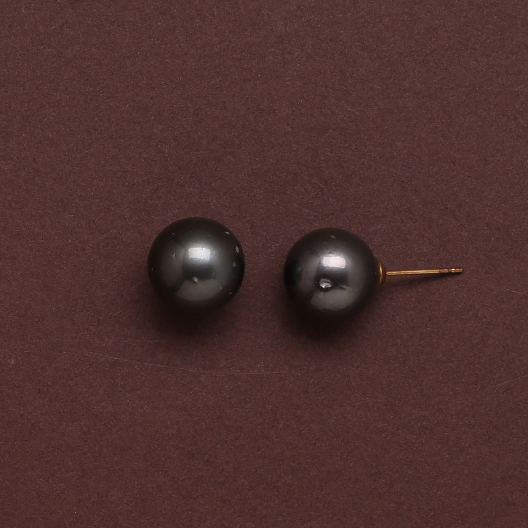 Natural-Color Black Tahitian Pearl Stud Earrings, 12.0-13.0mm
