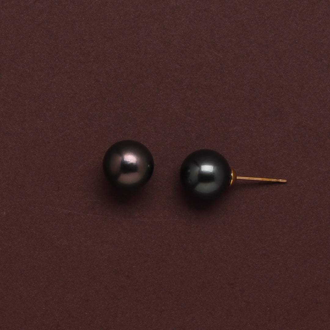 Natural-Color Black Tahitian Pearl Stud Earrings, 10.0-11.0mm