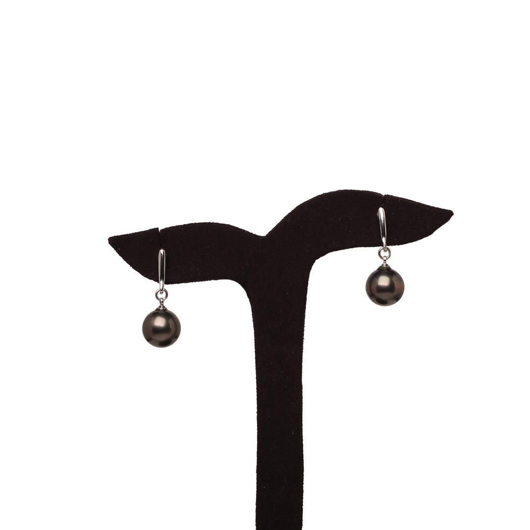Natural-Color Black Tahitian Pearl Classic Dangle Earrings 11.0-12.0mm