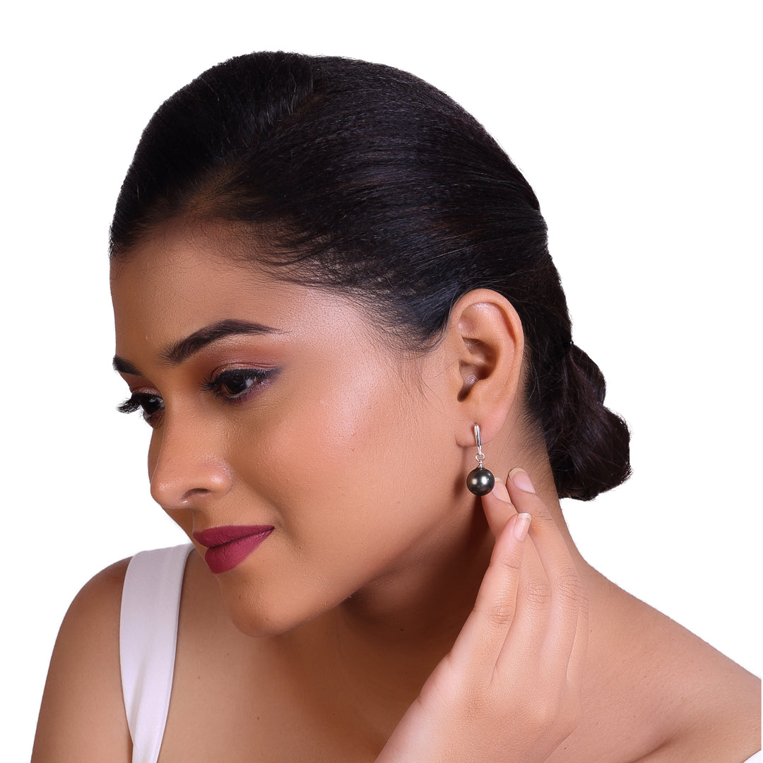Natural-Color Black Tahitian Pearl Classic Dangle Earrings 11.0-12.0mm