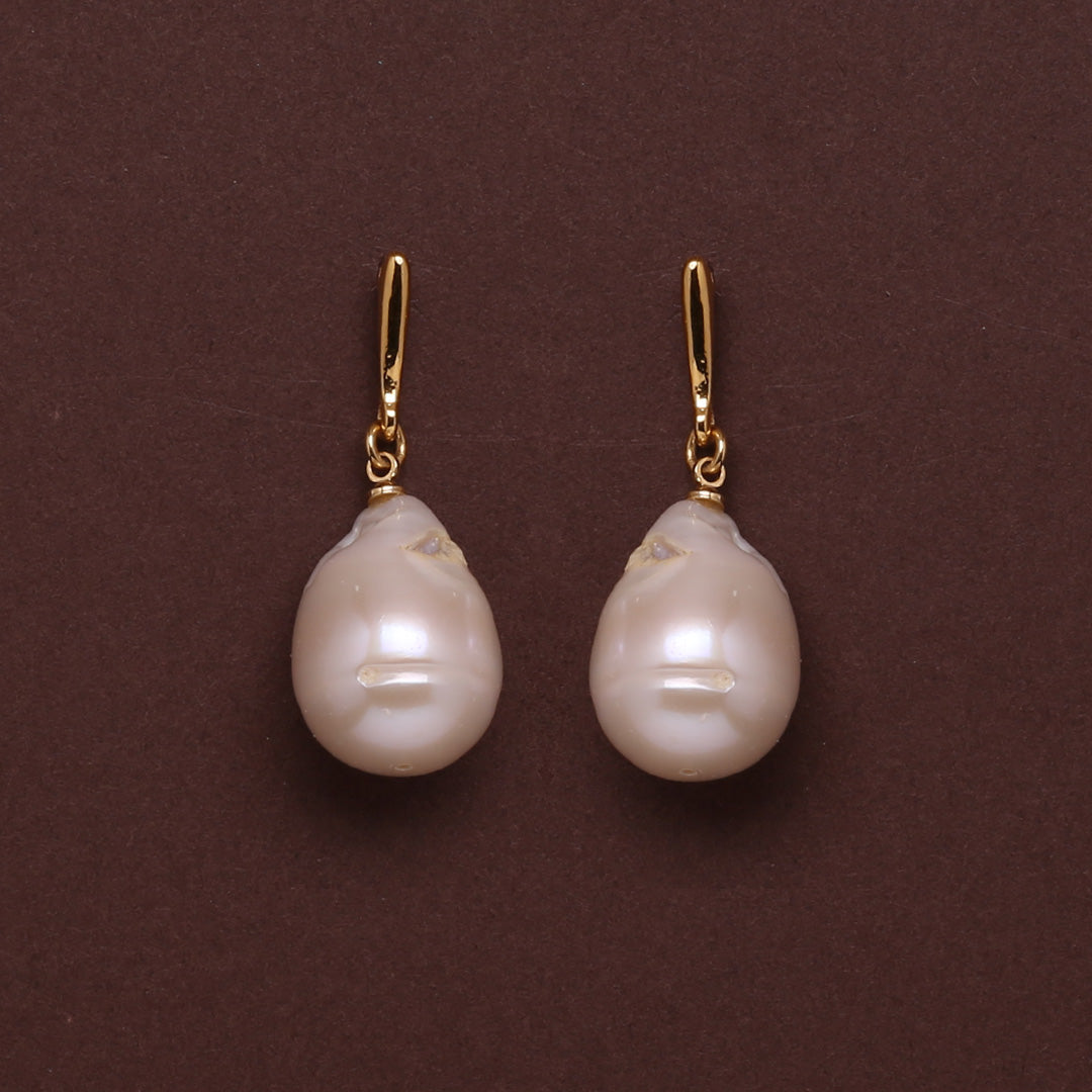 White Freshwater Baroque Pearl Classic Dangle Earrings 14.0-15.0mm