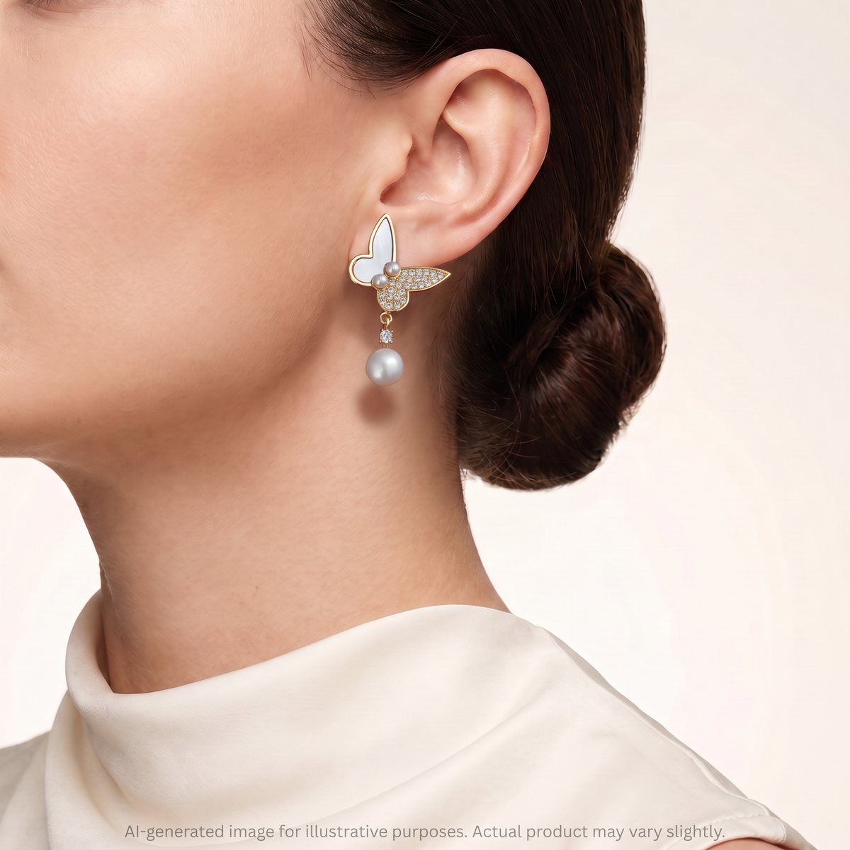 Pearl Butterfly & Bow Drop Earrings Set