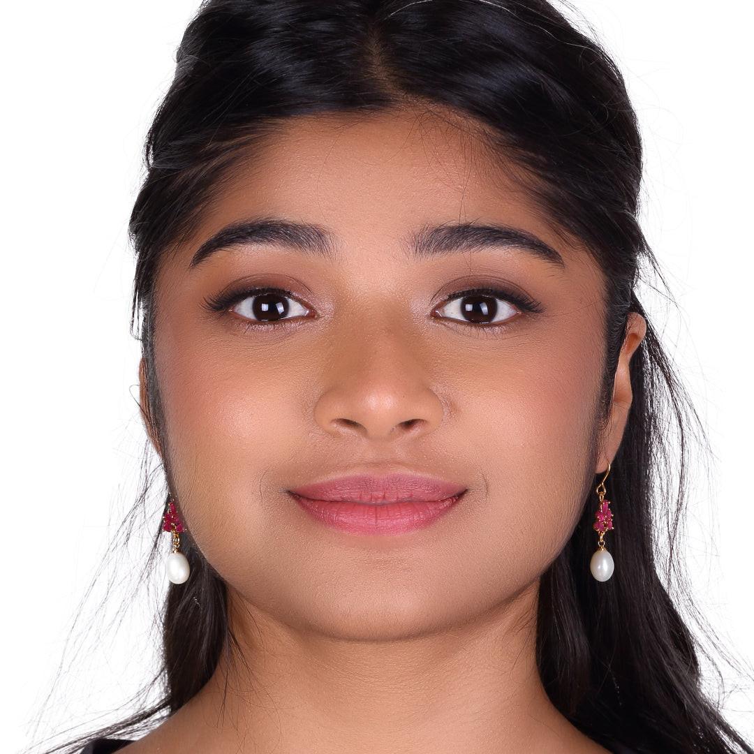 Delicate Stone Studded Freshwater Drop Pearl Hanging Earring