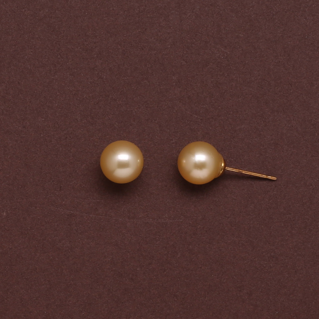 Natural-Color Golden South Sea Round Pearl Stud Earrings, 8.0-9.0mm