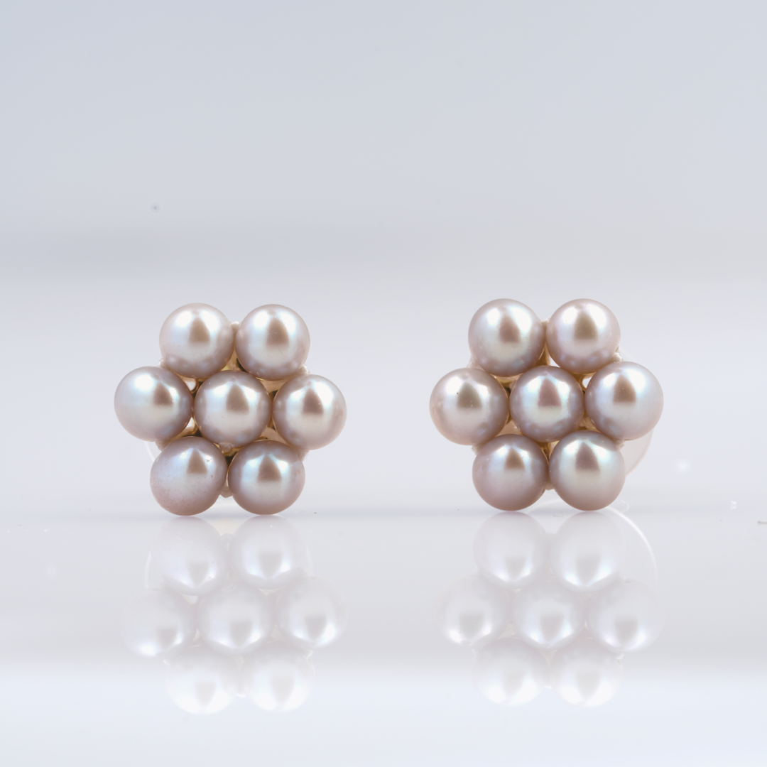Freshwater Grey Colour Flower Pearl Stud Earring