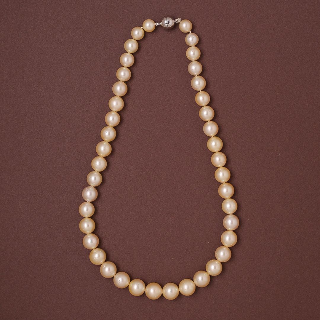 Round Natural Color Golden South Sea Pearl Necklace, 9–12mm, AA+ Quality