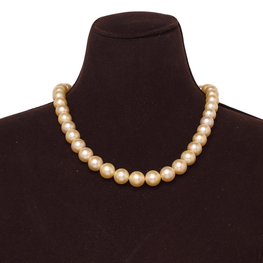 Round Natural Color Golden South Sea Pearl Necklace, 9–12mm, AA+ Quality