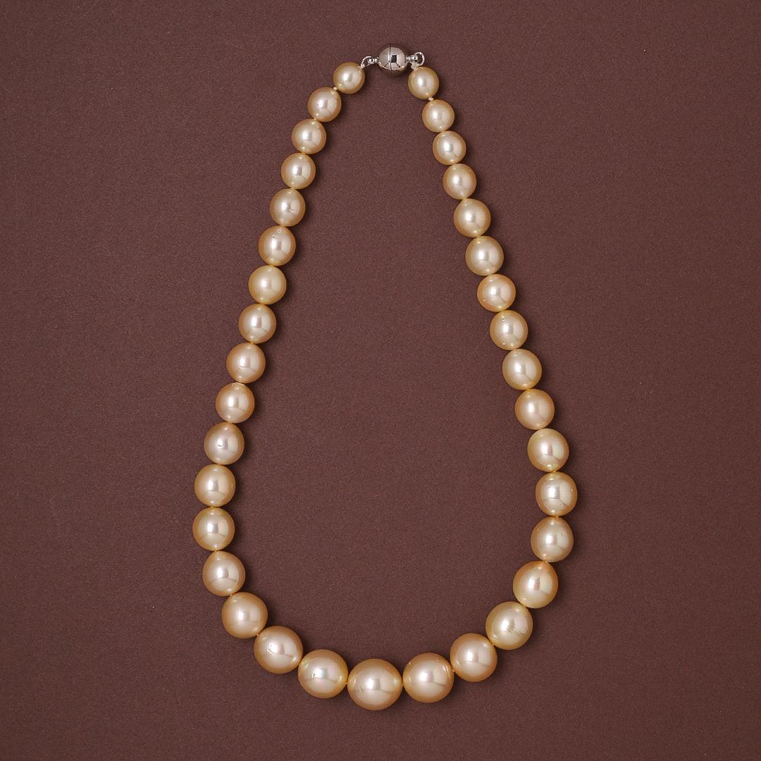 Round, Natural Color Golden South Sea Pearl Necklace, 9.5–15.5mm, AA+ Quality
