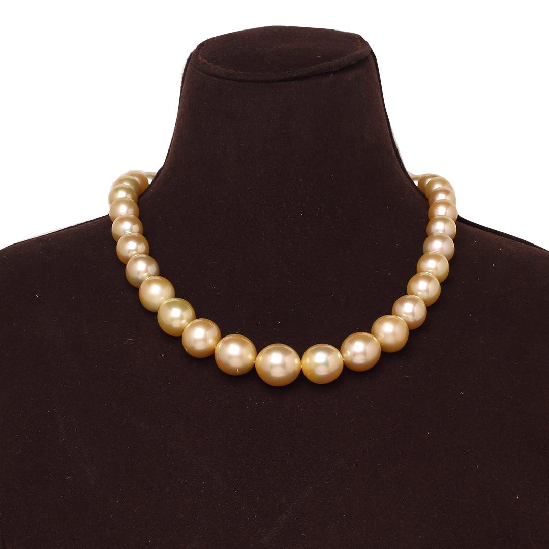 Round, Natural Color Golden South Sea Pearl Necklace, 9.5–15.5mm, AA+ Quality