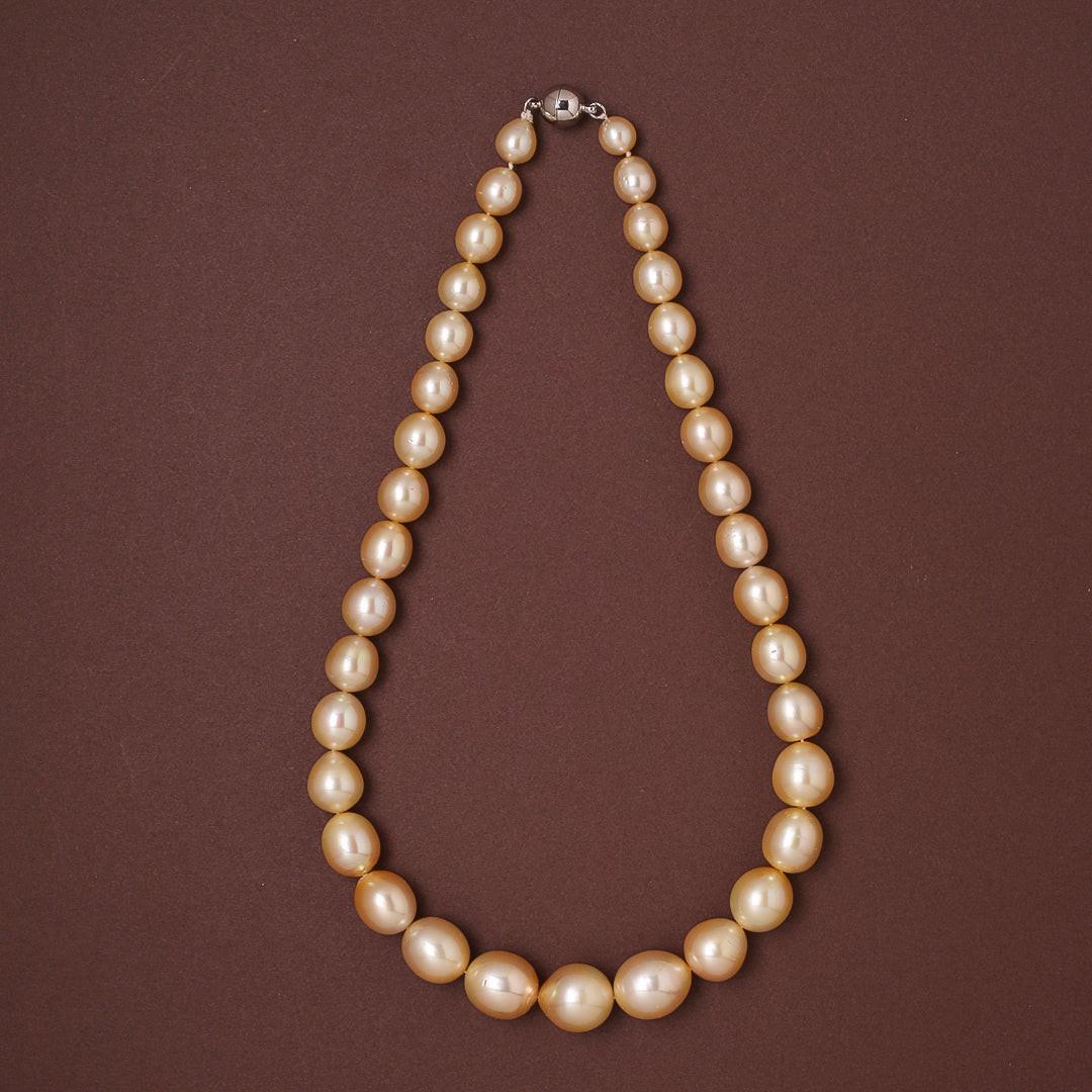 Drop Shape, Natural-Color Golden South Sea Pearl Necklace, 9–15.5mm, AA+ Quality