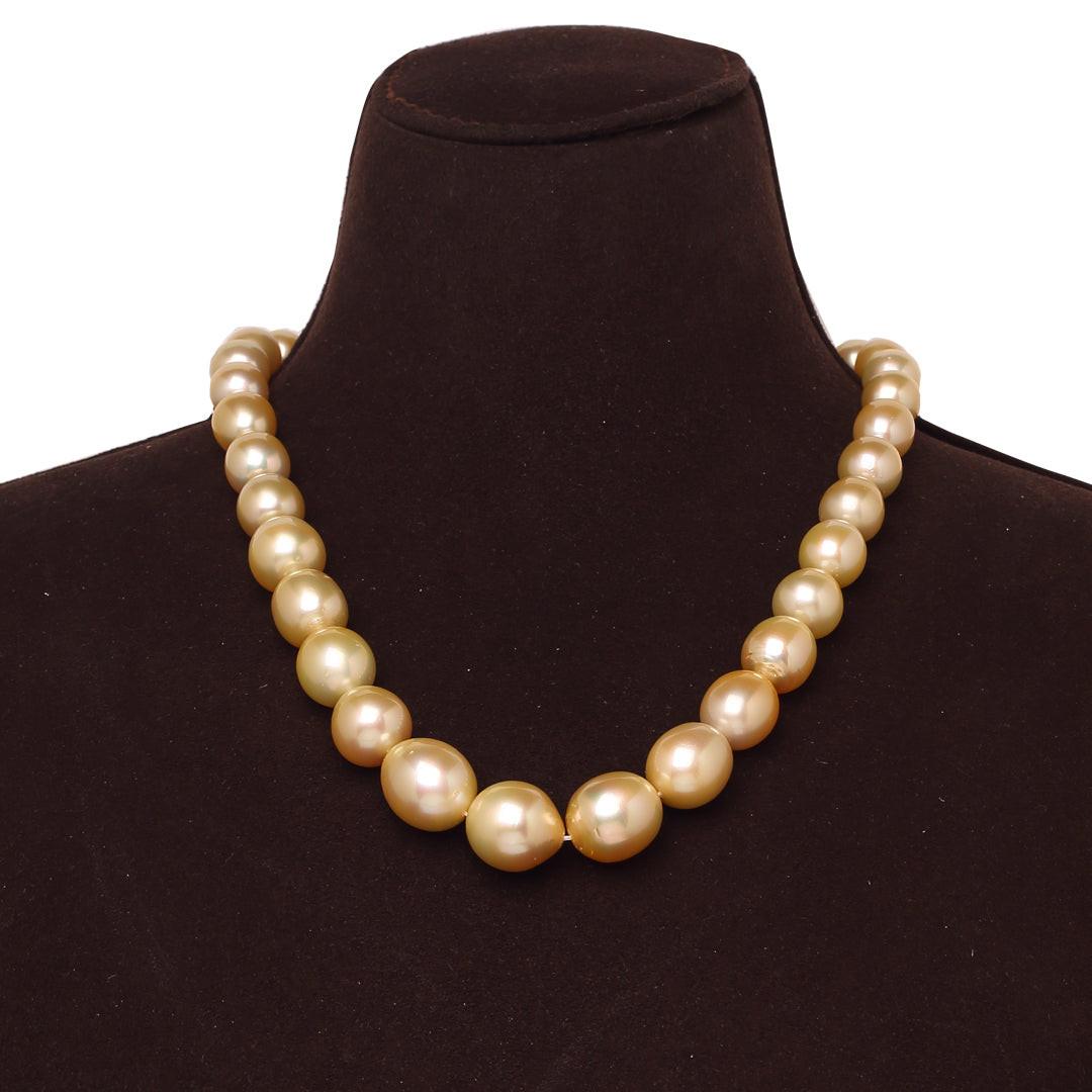 Drop Shape, Natural-Color Golden South Sea Pearl Necklace, 9–15.5mm, AA+ Quality