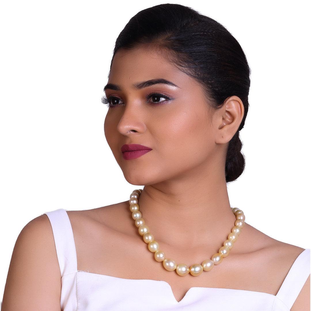 Drop Shape, Natural-Color Golden South Sea Pearl Necklace, 9–15.5mm, AA+ Quality