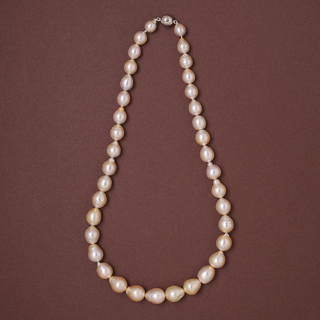 Drop Shape Natural-Color Light Golden South Sea Pearl Necklace, 9–12.5mm, A Quality