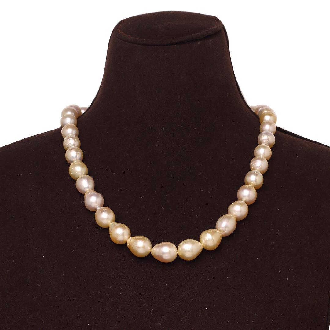 Drop Shape Natural-Color Light Golden South Sea Pearl Necklace, 9–12.5mm, A Quality