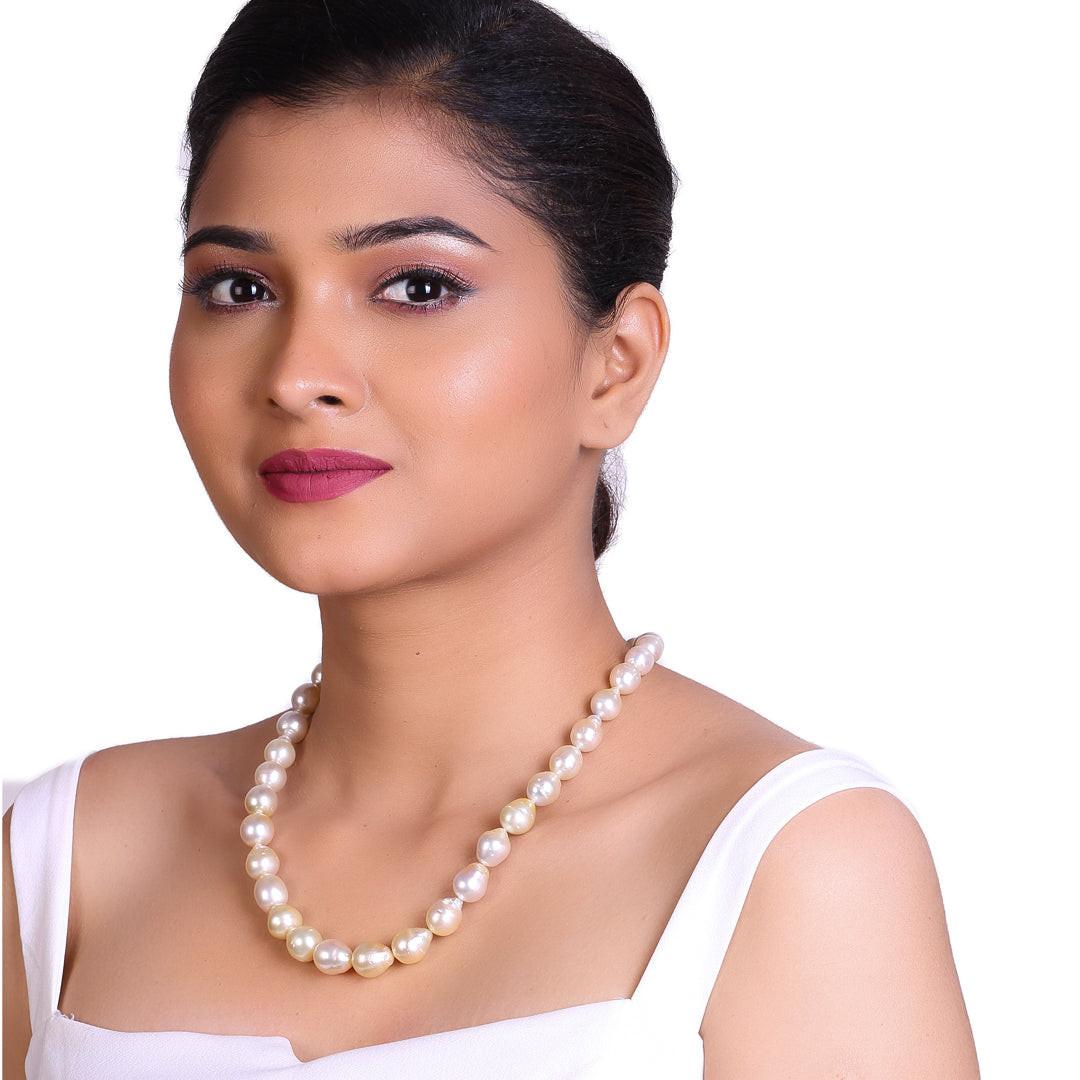 Drop Shape Natural-Color Light Golden South Sea Pearl Necklace, 9–12.5mm, A Quality