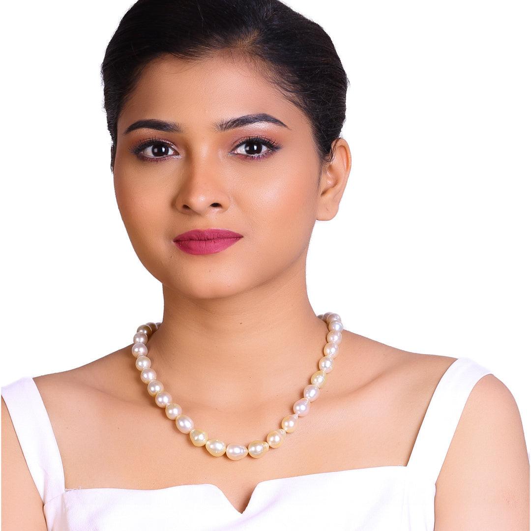 Drop Shape Natural-Color Light Golden South Sea Pearl Necklace, 9–12.5mm, A Quality