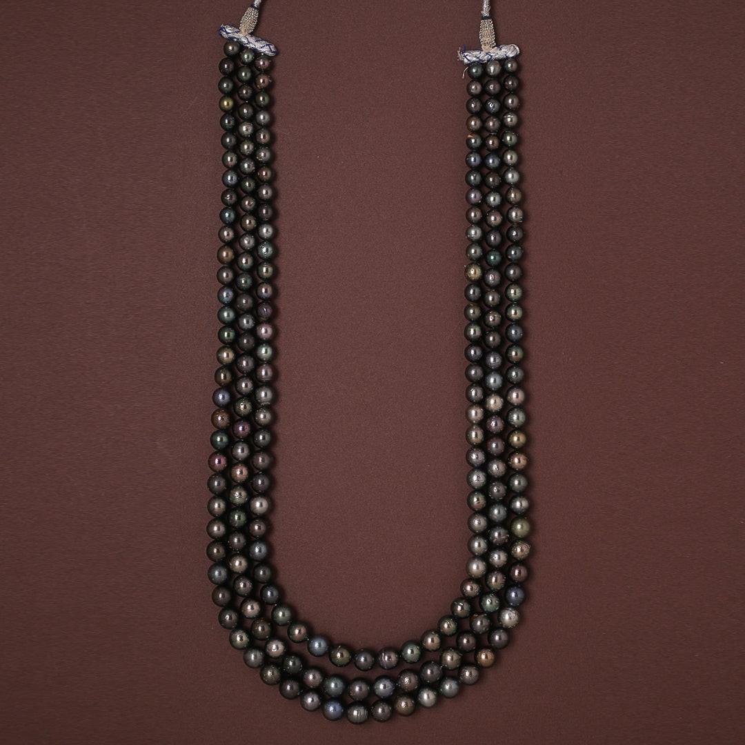 Round Natural-Color Mixed-Shade Black Tahitian Pearl Necklace, 8–11mm, A Quality
