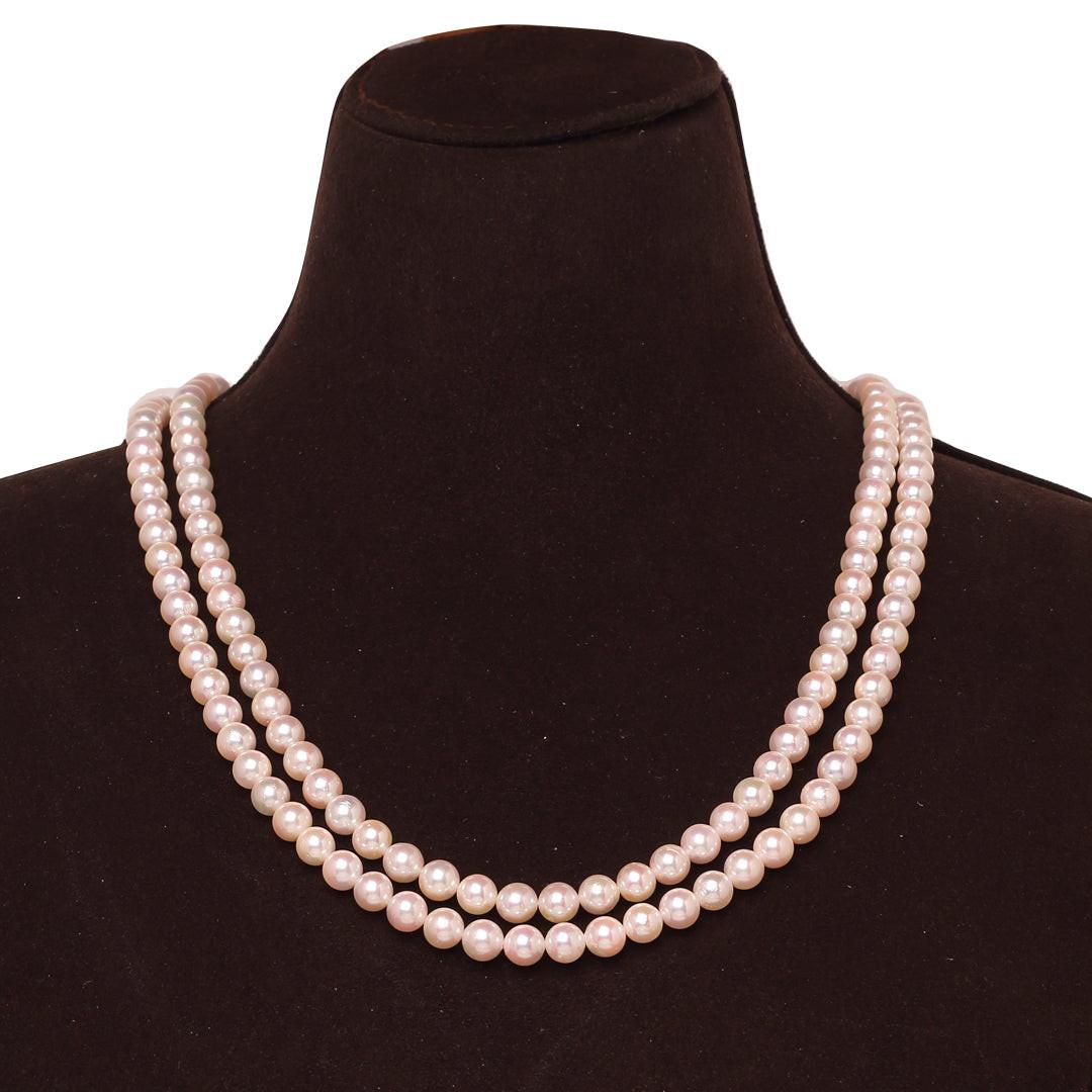Round White Japanese Akoya Pearl Necklace, 6.5–7mm, AAA Quality