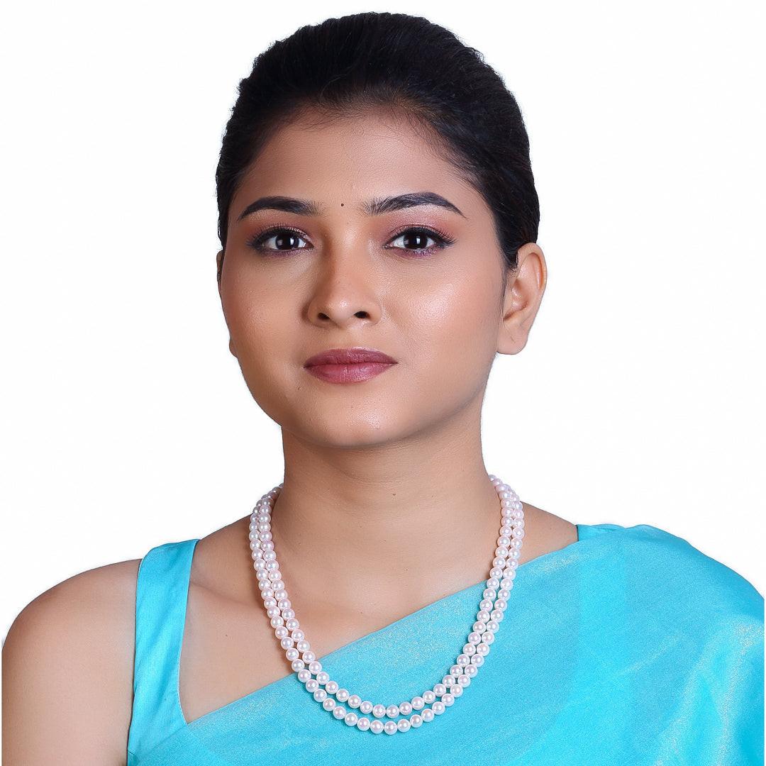Round White Japanese Akoya Pearl Necklace, 6.5–7mm, AAA Quality