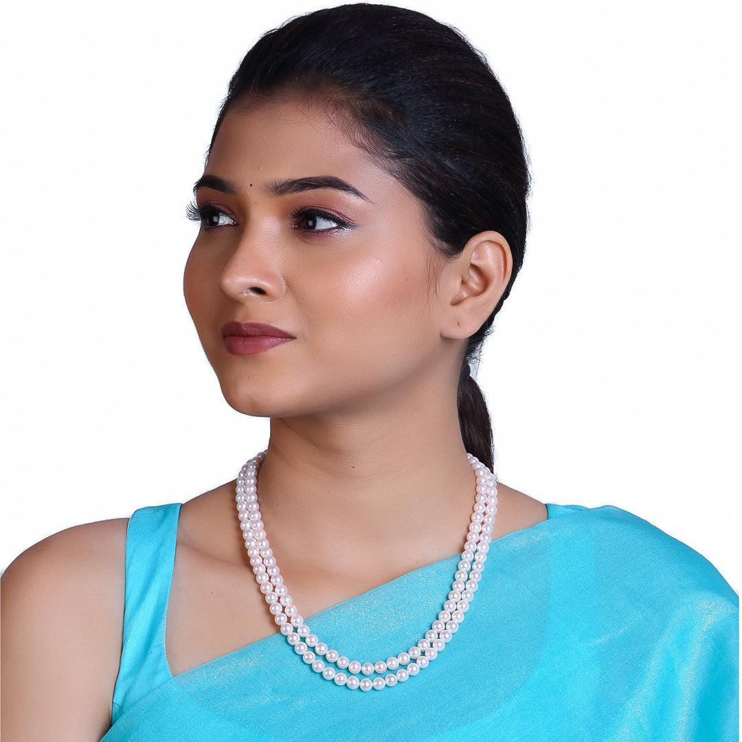 Round White Japanese Akoya Pearl Necklace, 6.5–7mm, AAA Quality