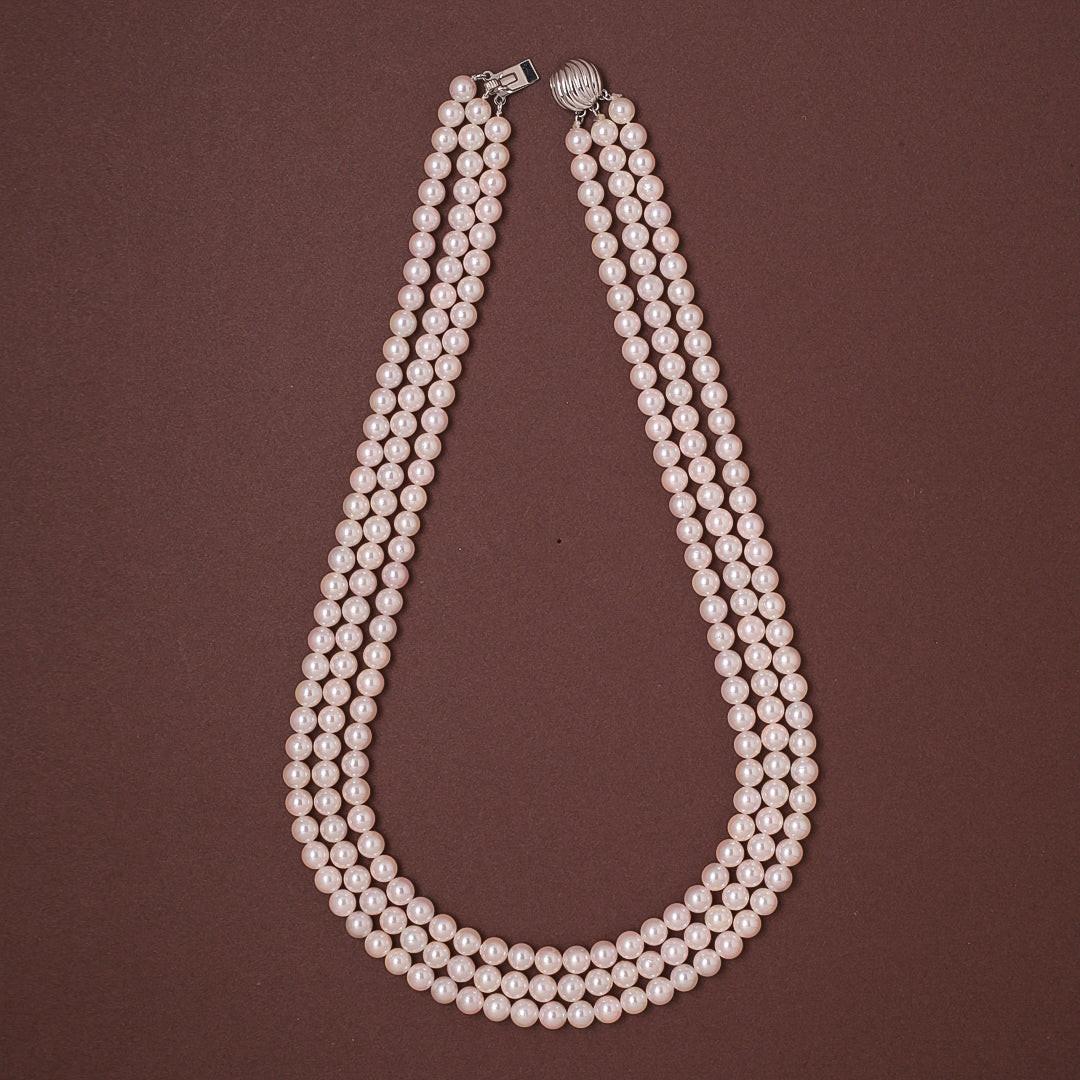 Round White Japanese Akoya Pearl Necklace, 6.5–7mm, AAA Quality