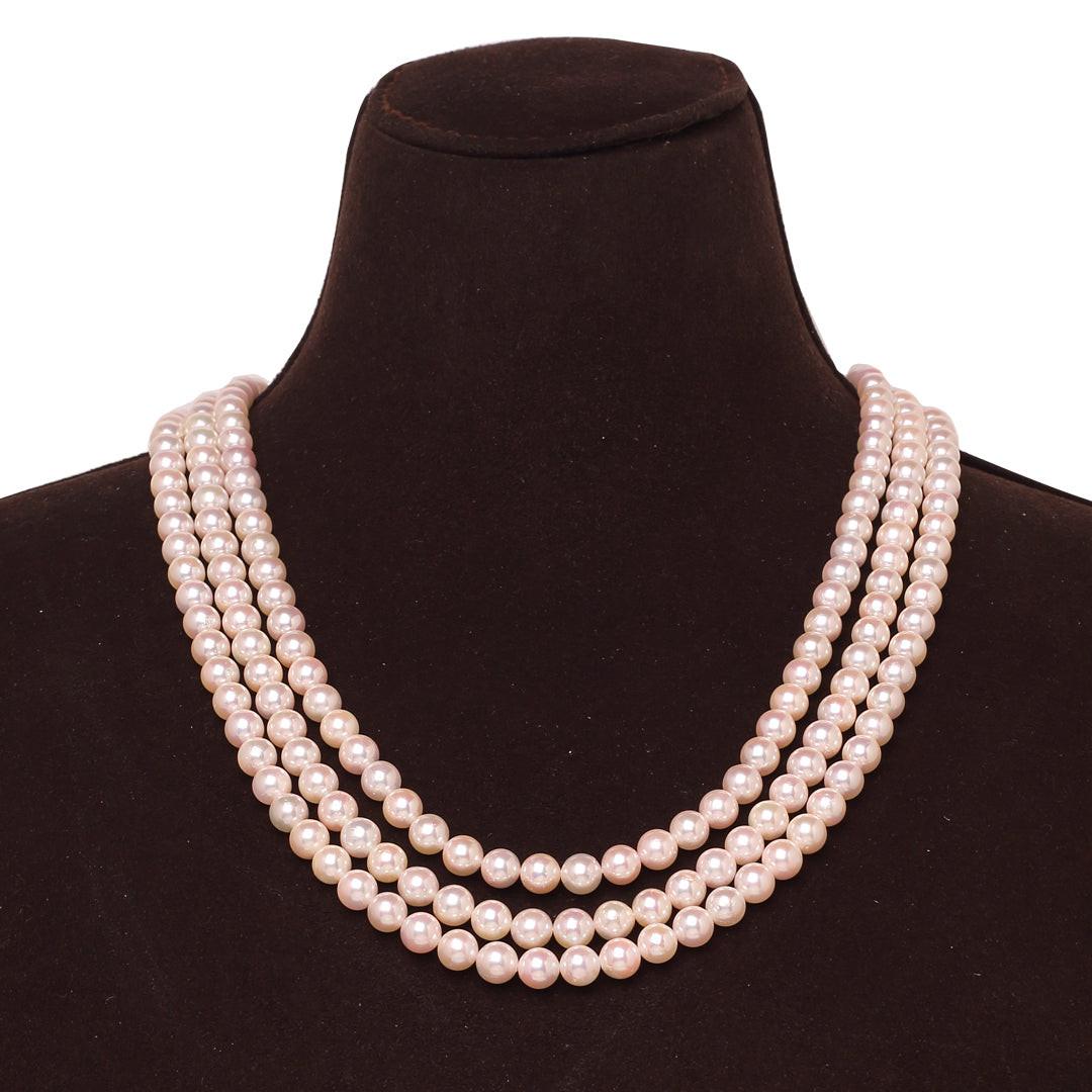 Round White Japanese Akoya Pearl Necklace, 6.5–7mm, AAA Quality