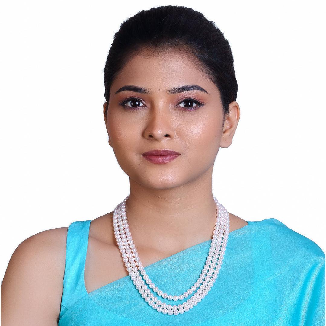 Round White Japanese Akoya Pearl Necklace, 6.5–7mm, AAA Quality