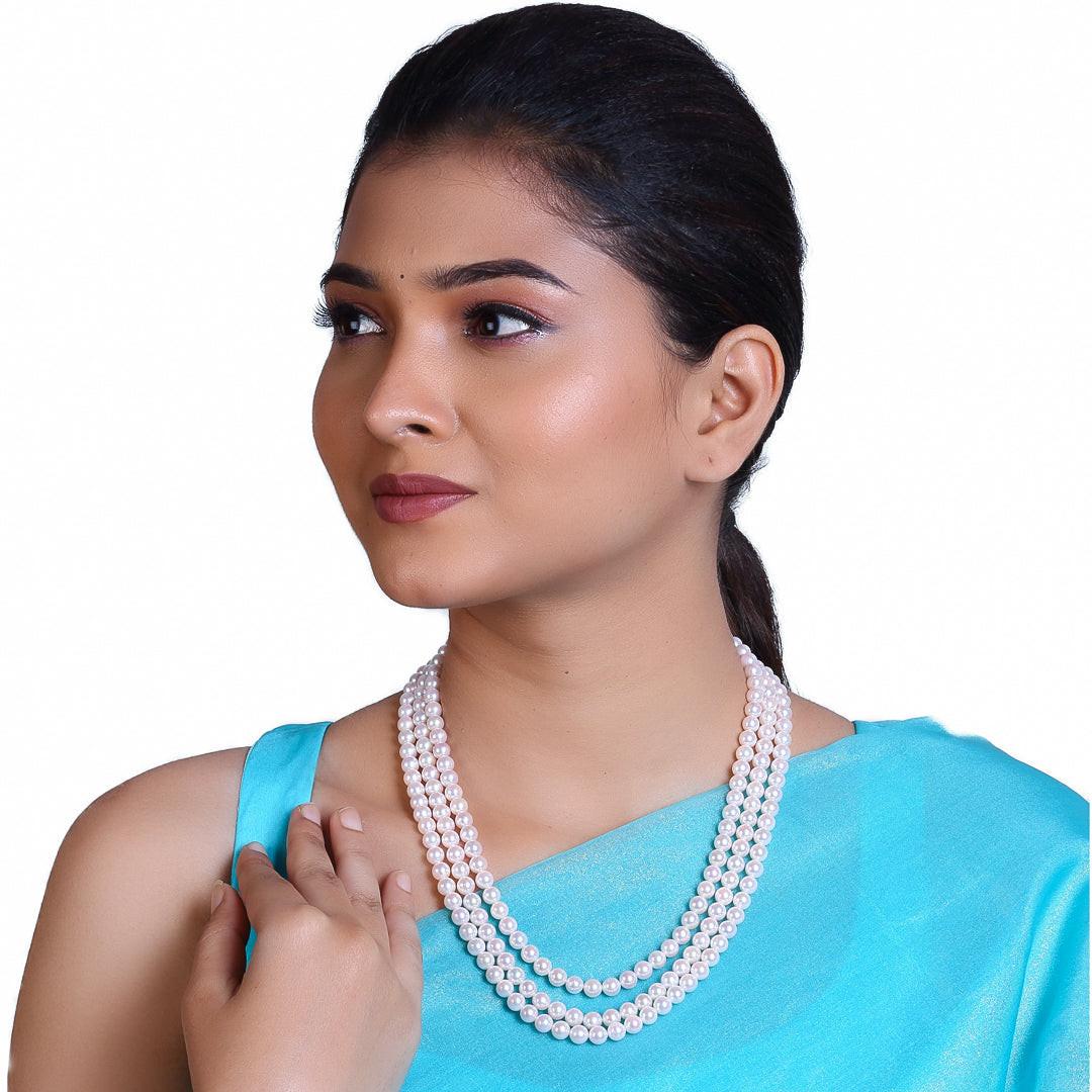 Round White Japanese Akoya Pearl Necklace, 6.5–7mm, AAA Quality