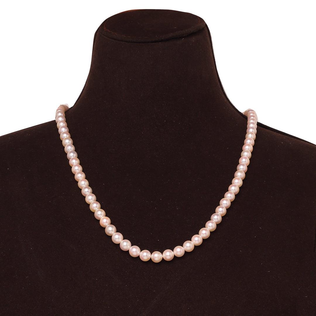 Round White Japanese Akoya Pearl Necklace, 6.5–7mm, AAA Quality