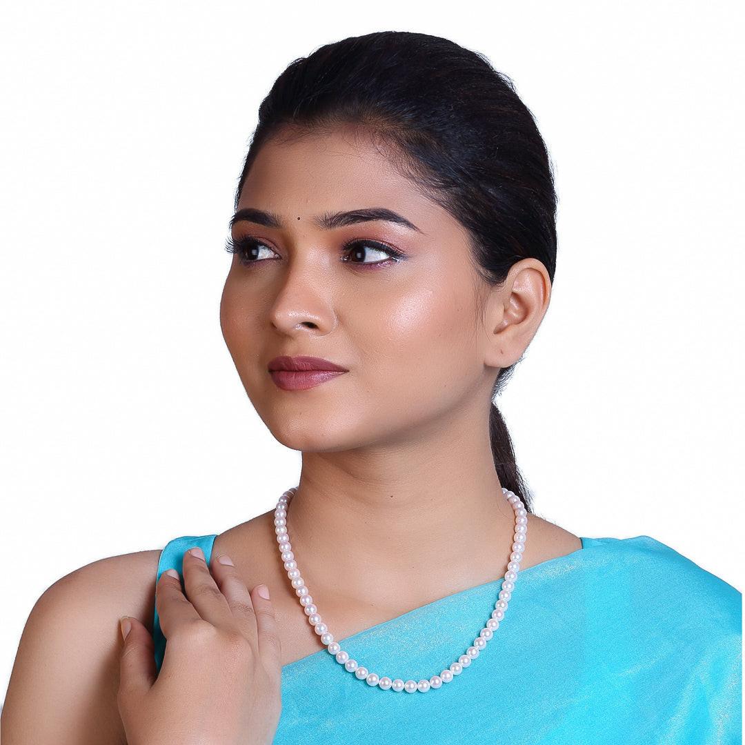 Round White Japanese Akoya Pearl Necklace, 6.5–7mm, AAA Quality