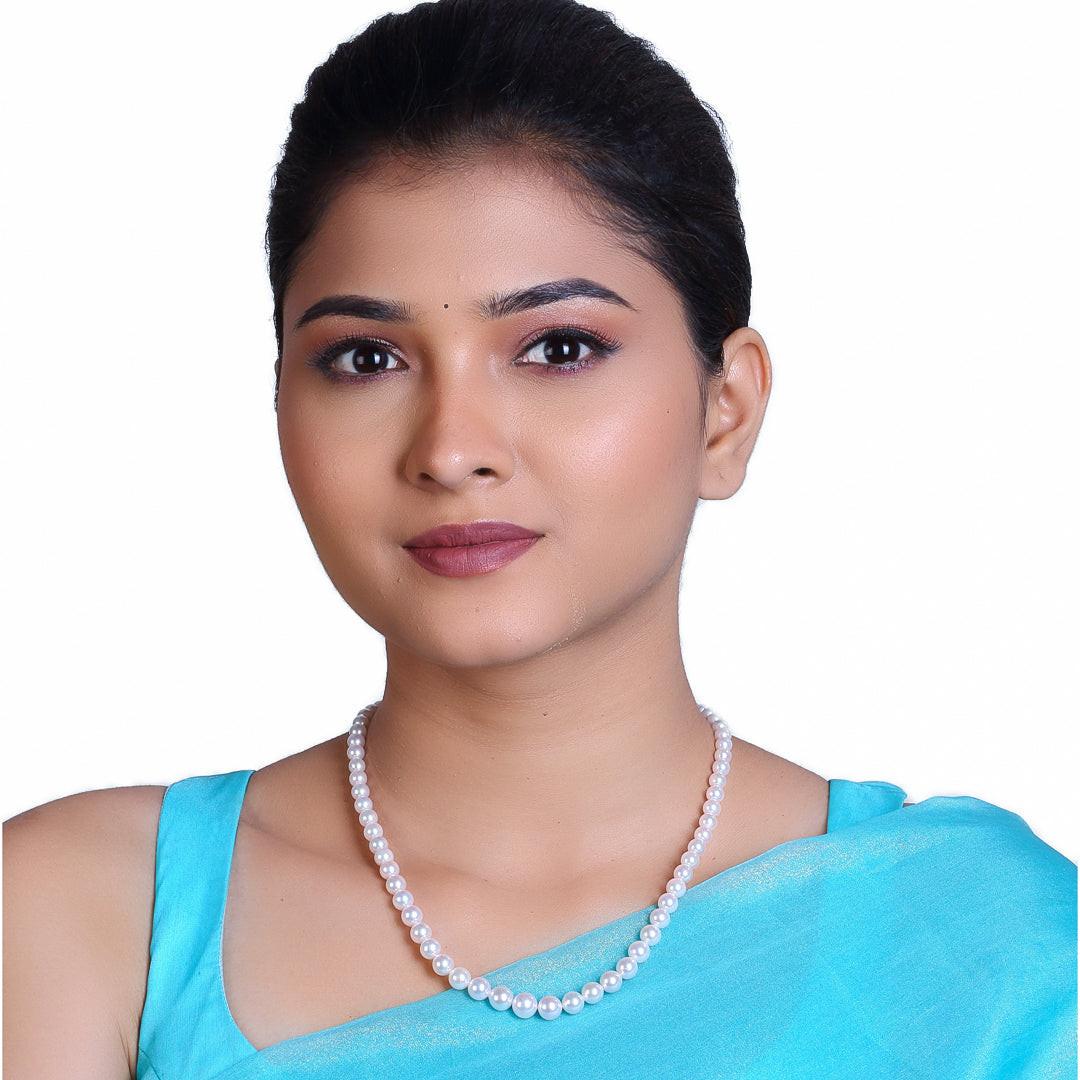 Graded Round White Japanese Akoya Pearl Necklace, 5–9mm, AAA Quality